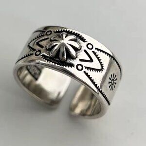 Silver Heavy Western Native American Design Classic Boho Adjustable Ring 1560